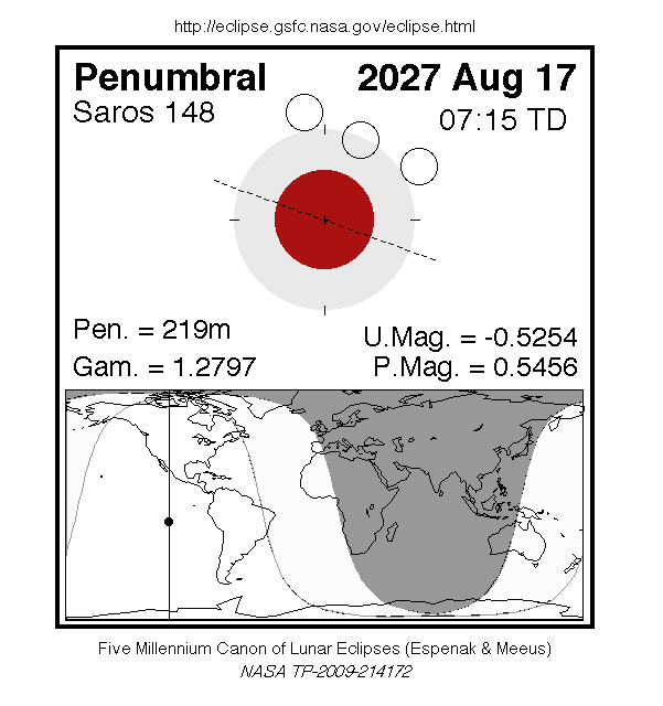 Carte de la NASA de l’éclipse pénombrale de Lune du 17 août 2027 : où et quand elle est visible