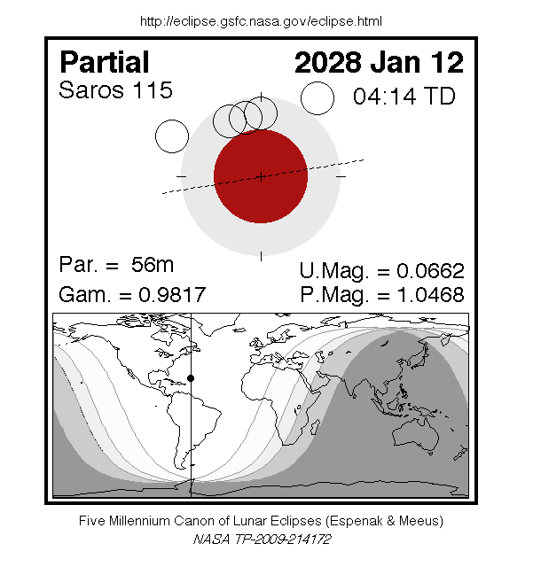 Carte de la NASA de l’éclipse partielle de Lune du 12 janvier 2028 : où et quand elle est visible