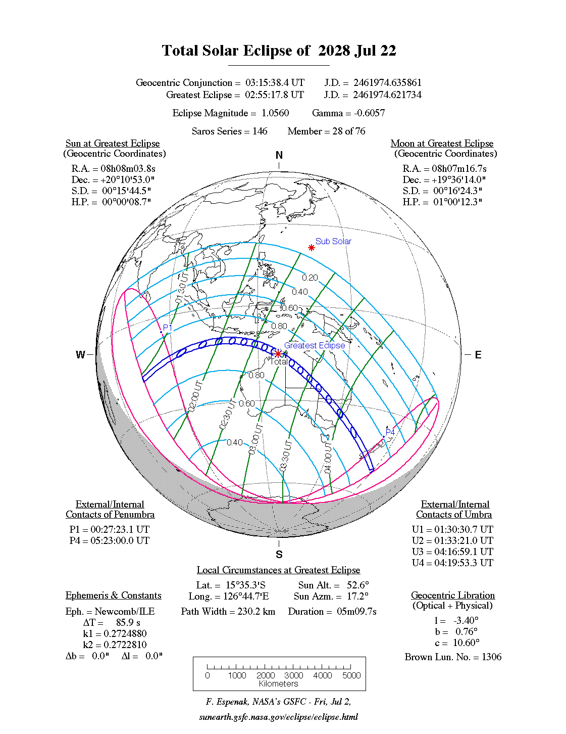 Carte de la NASA de l’éclipse totale de Soleil du 22 juillet 2028 : où et quand elle est visible