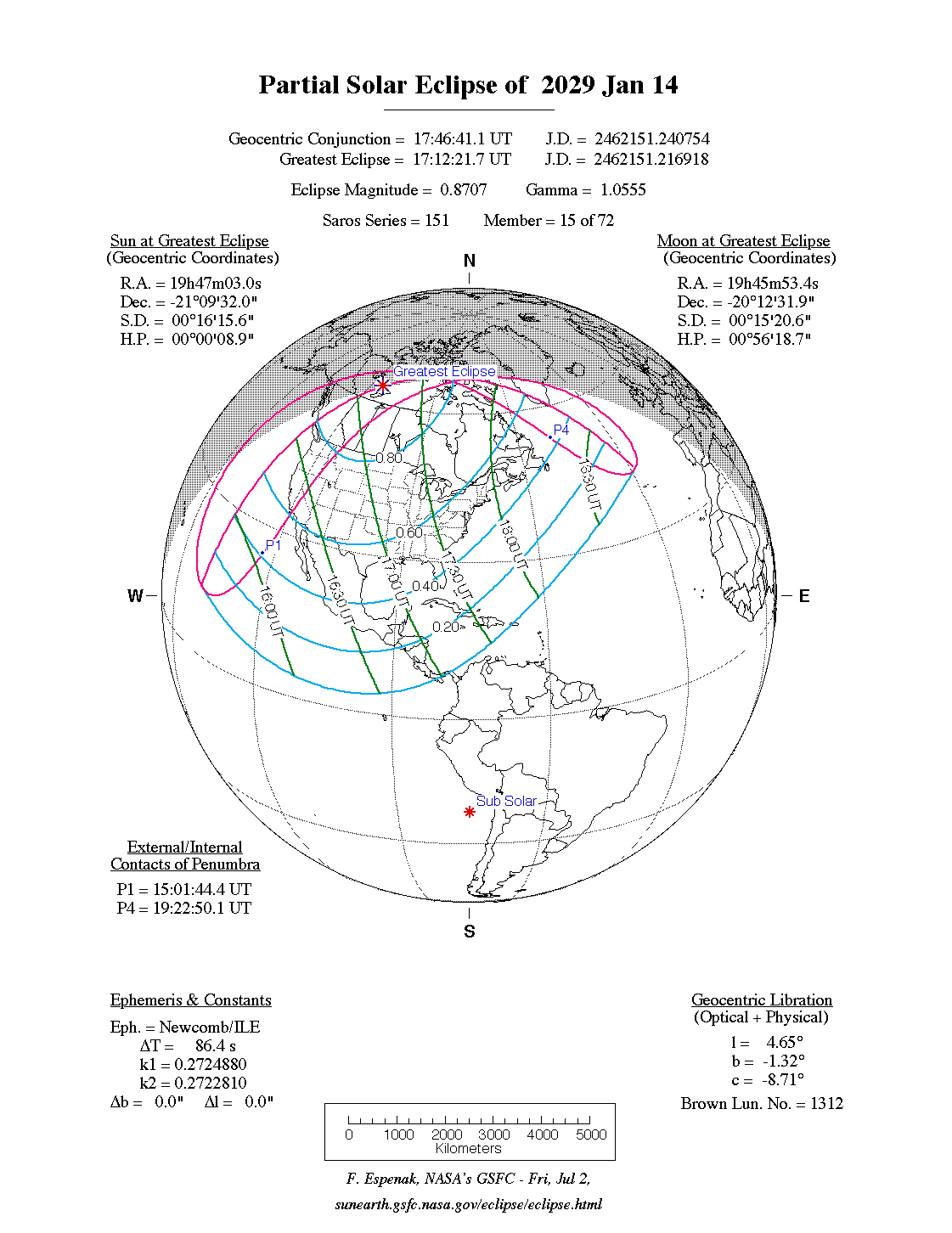 Carte de la NASA de l’éclipse partielle de Soleil du 14 janvier 2029 : où et quand elle est visible