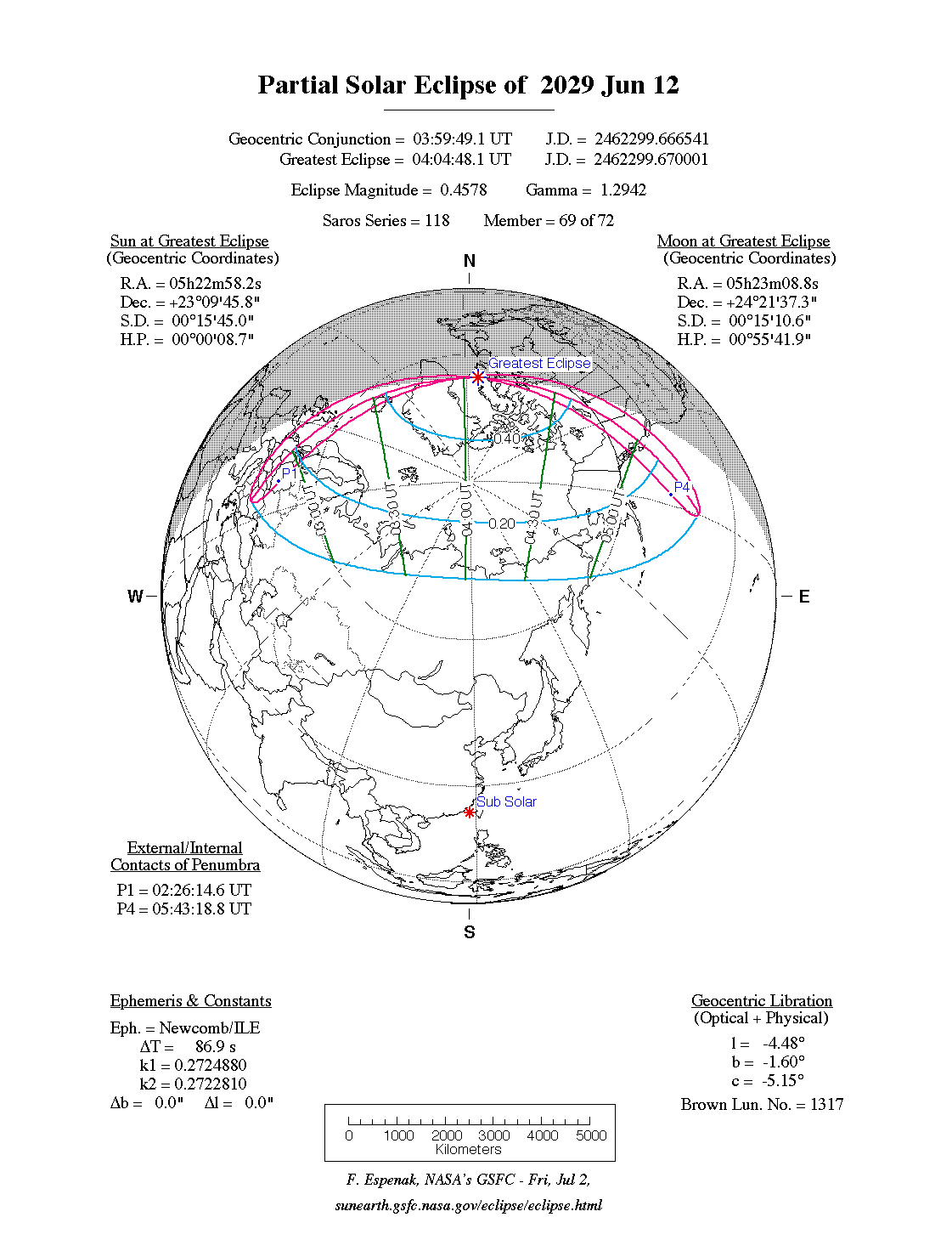 Carte de la NASA de l’éclipse partielle de Soleil du 12 juin 2029 : où et quand elle est visible