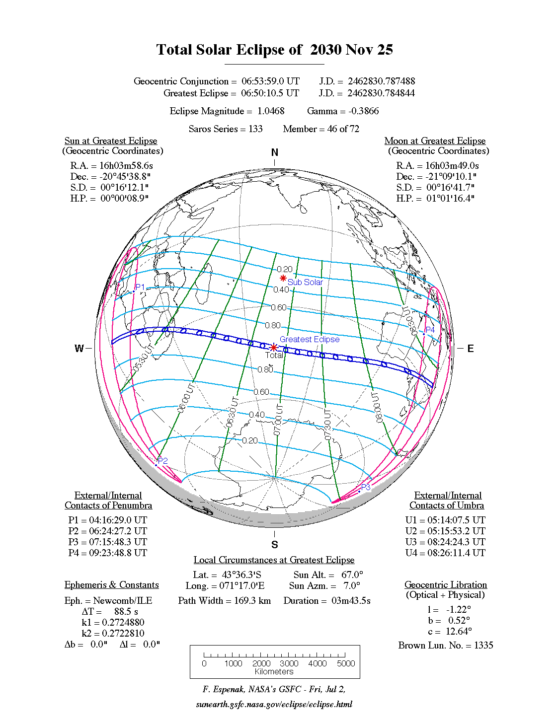 Carte de la NASA de l’éclipse totale de Soleil du 25 novembre 2030 : où et quand elle est visible