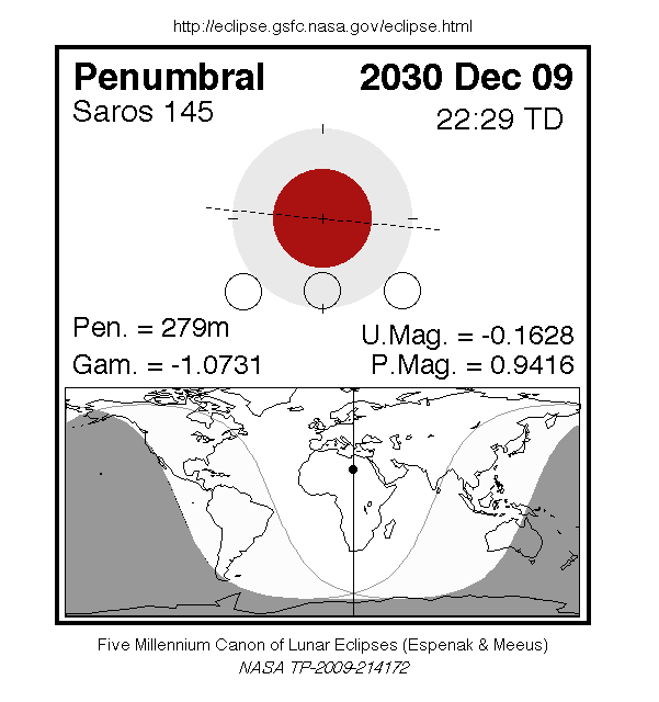 Carte de la NASA de l’éclipse pénombrale de Lune du 9 décembre 2030 : où et quand elle est visible